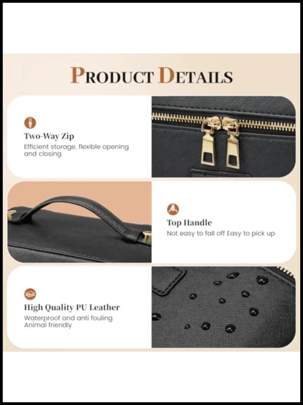 Waterproof PU Leather Travel Makeup Bag with Removable Organizer Divider